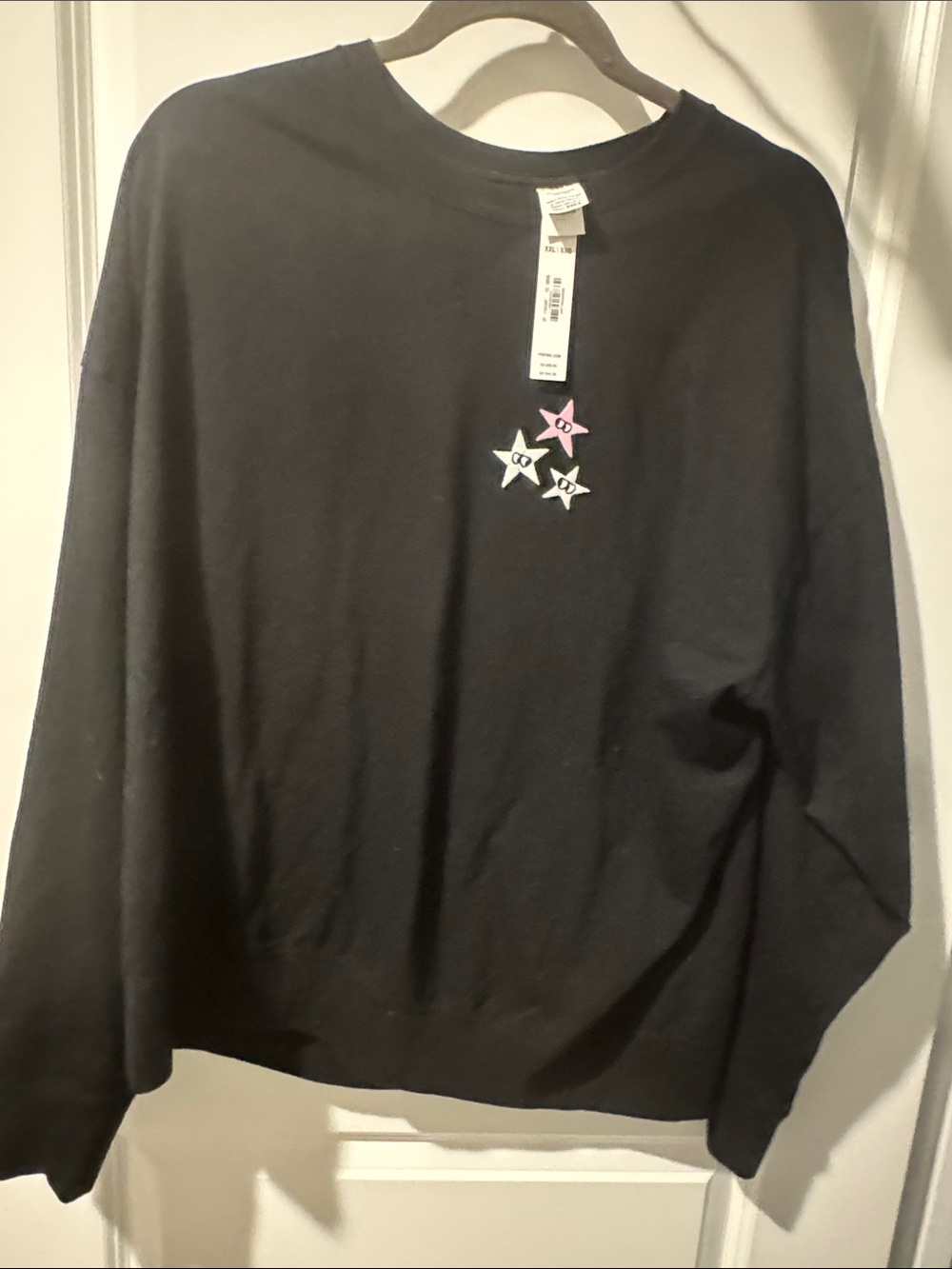PINK Victoria’s secret Women’s Black Crewneck Long Sleeve T with Star Embroidery
